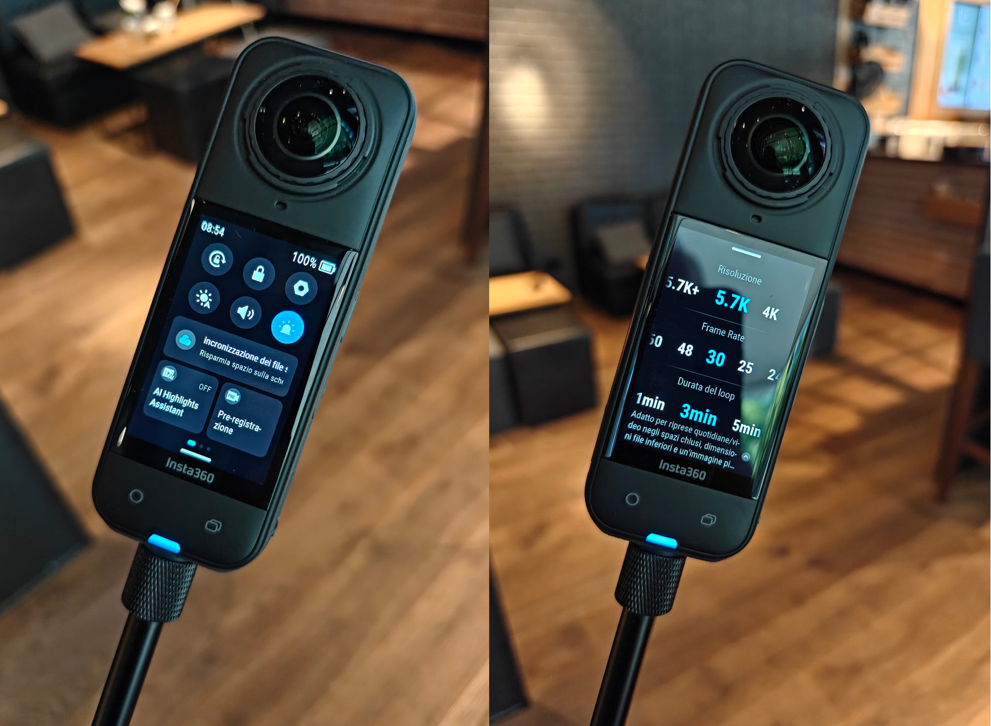 Insta360 X5: le innumerevoli funzioni accessibili tramite il display touch screen