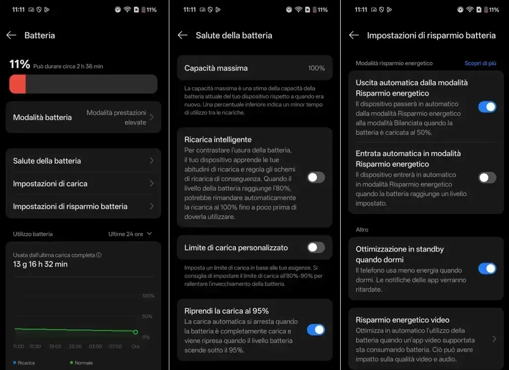 Software di gestione della batteria accessibile dalle impostazioni