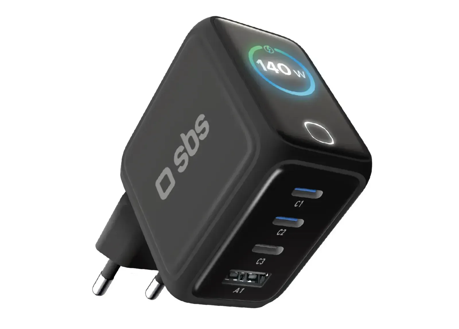 Smart Wall Charger: Il display digitale avanzato consente di visualizzare in tempo reale la potenza erogata, le porte attive e lo stato di ricarica