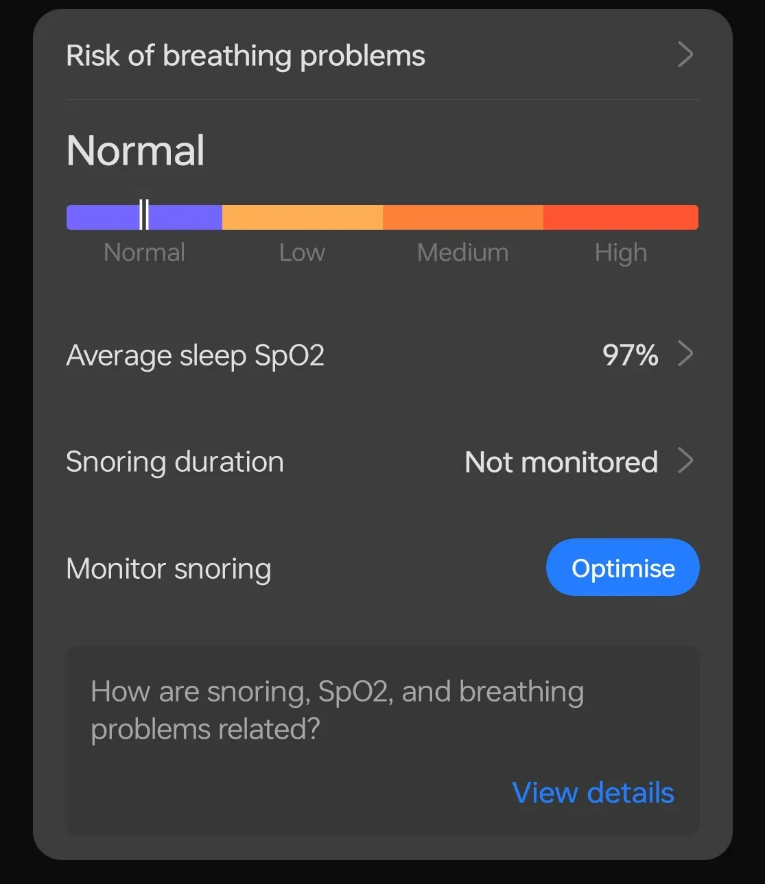 Screenshot App Ohealth: monitoraggio dei rischi da problemi di respirazione