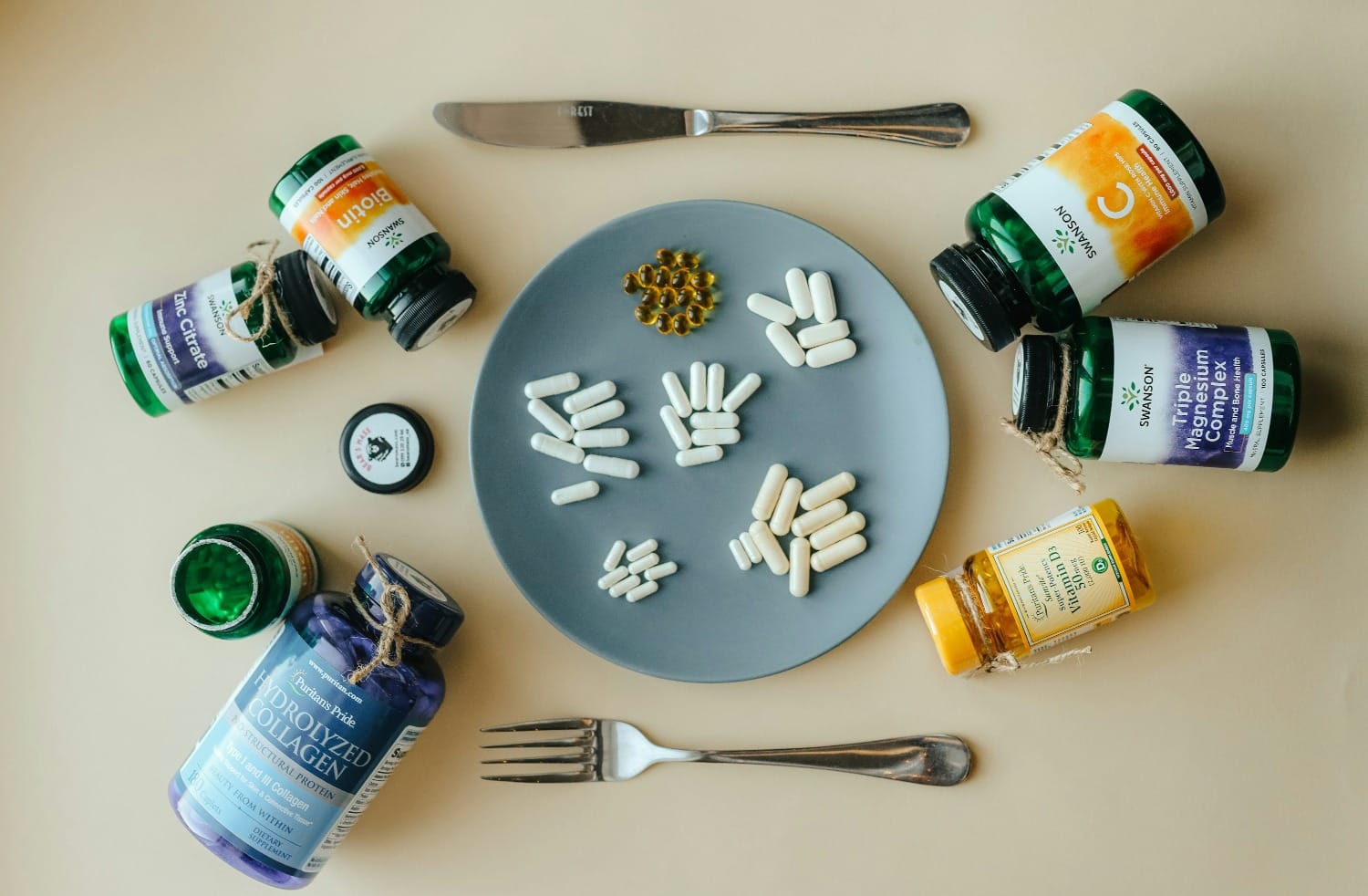a plate of food and drinks