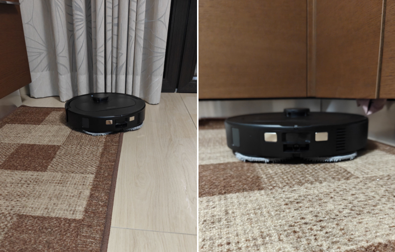 Il robot riconosce i tappeti ed esegue la fase di aspirazione sollevando i mop, per evitare il contatto con il tappeto stesso